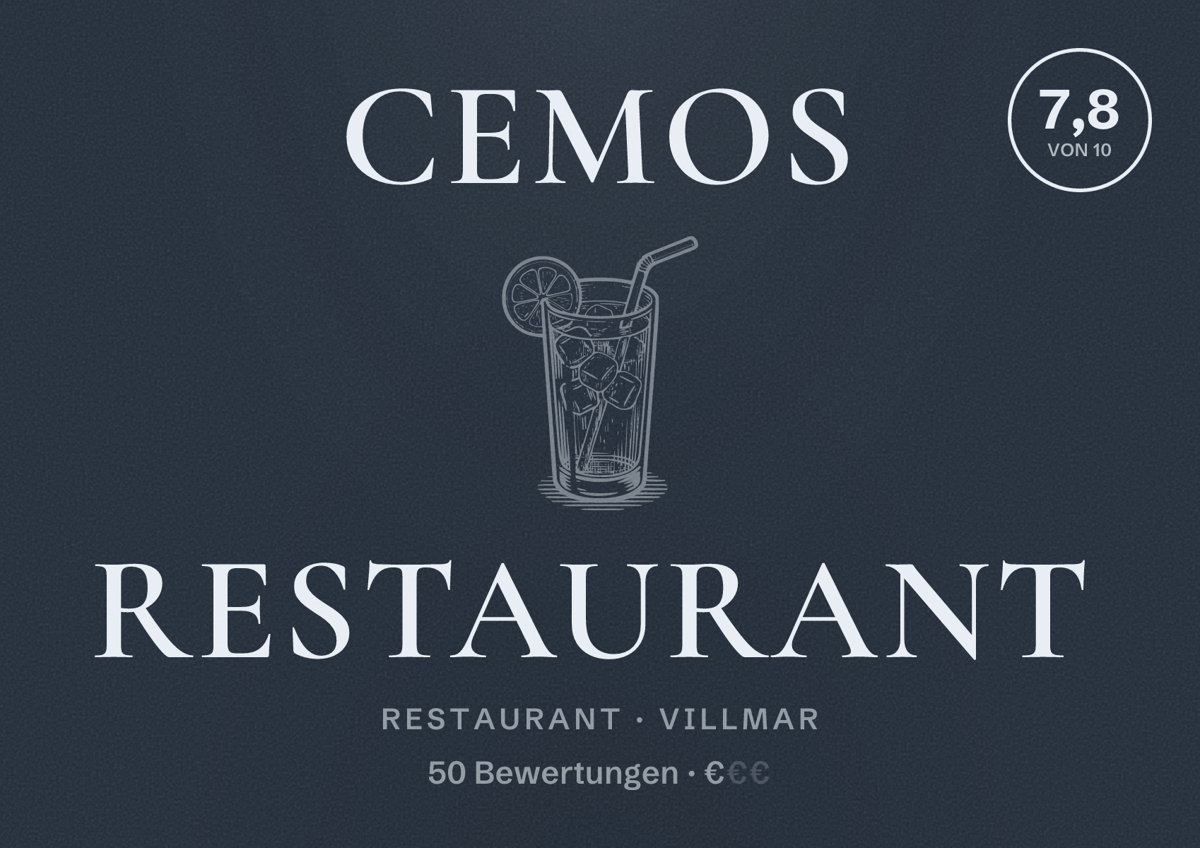Illustriertes Poster von Cemos Restaurant, Restaurant in Villmar: Bewertung 7,8 von 10 aus 50 Bewertungen, Preisniveau €