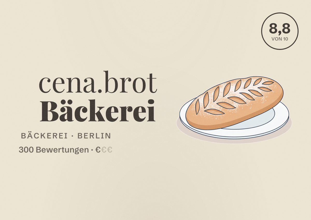 Illustriertes Poster von cena.brot Bäckerei, Bäckerei in Berlin: Bewertung 8,8 von 10 aus 300 Bewertungen, Preisniveau €