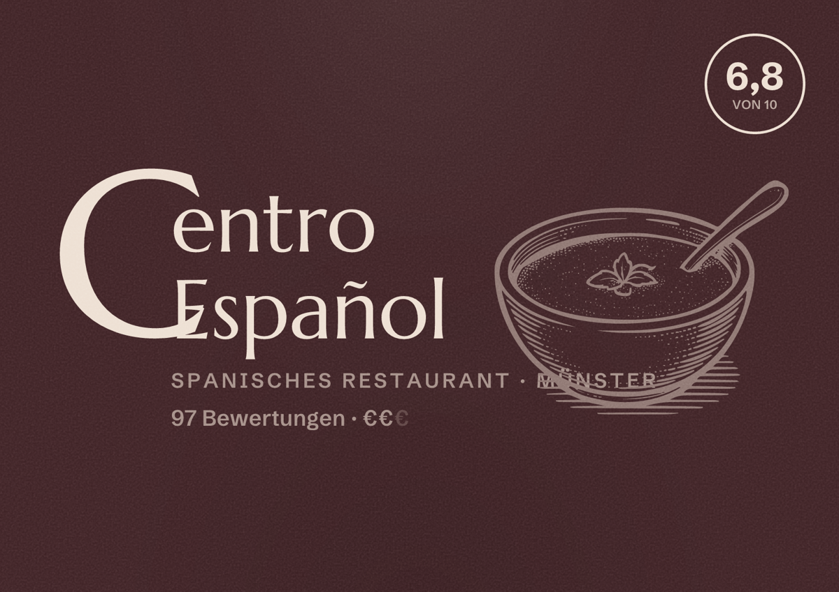 Illustriertes Poster von Centro Español, Spanisches Restaurant in Münster: Bewertung 6,8 von 10 aus 97 Bewertungen, Preisniveau €€