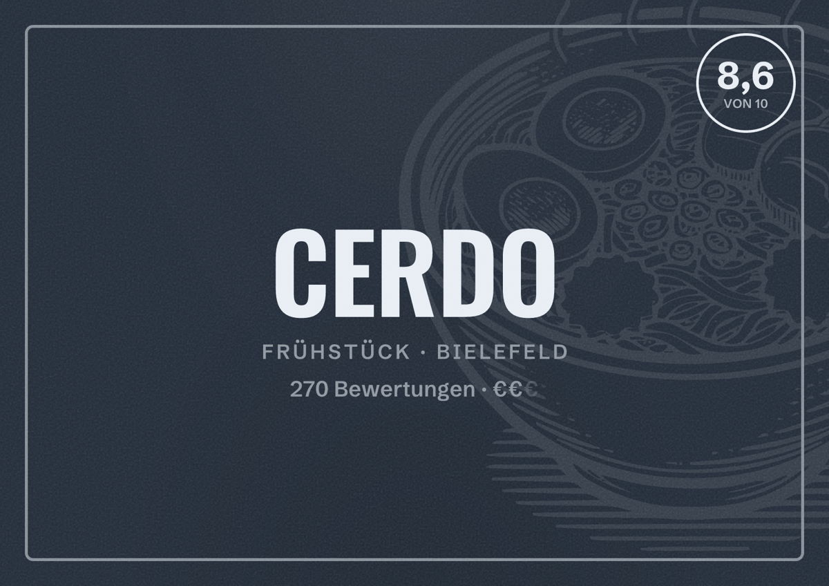 Illustriertes Poster von CERDO, Frühstück in Bielefeld: Bewertung 8,6 von 10 aus 270 Bewertungen, Preisniveau €€