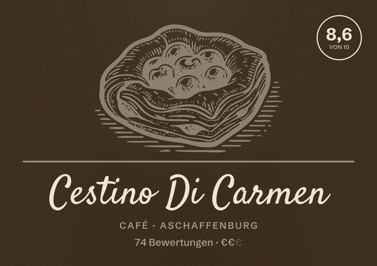 Illustriertes Poster von Cestino Di Carmen, Café in Aschaffenburg: Bewertung 8,6 von 10 aus 74 Bewertungen, Preisniveau €€