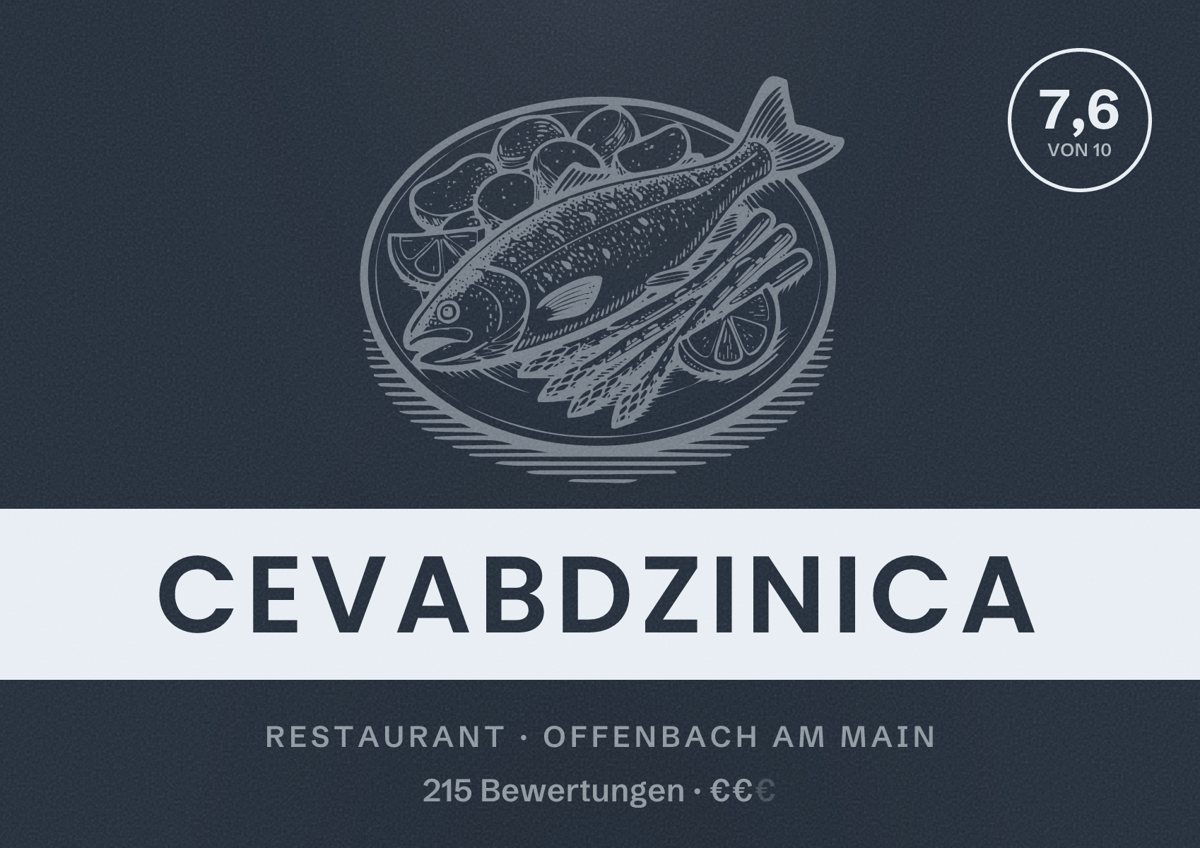 Illustriertes Poster von Cevabdzinica, Restaurant in Offenbach am Main: Bewertung 7,6 von 10 aus 215 Bewertungen, Preisniveau €€