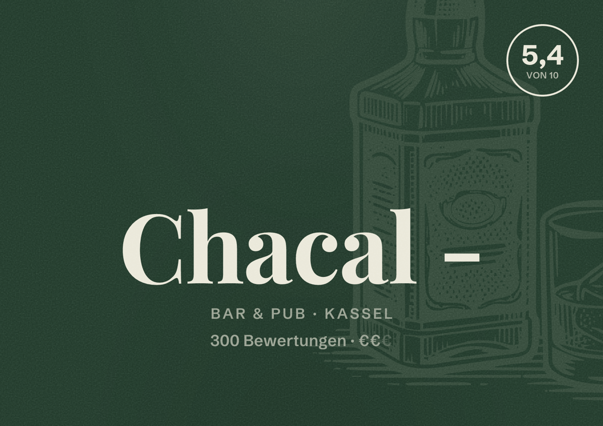 Illustriertes Poster von Chacal -, Bar & Pub in Kassel: Bewertung 5,4 von 10 aus 300 Bewertungen, Preisniveau €€
