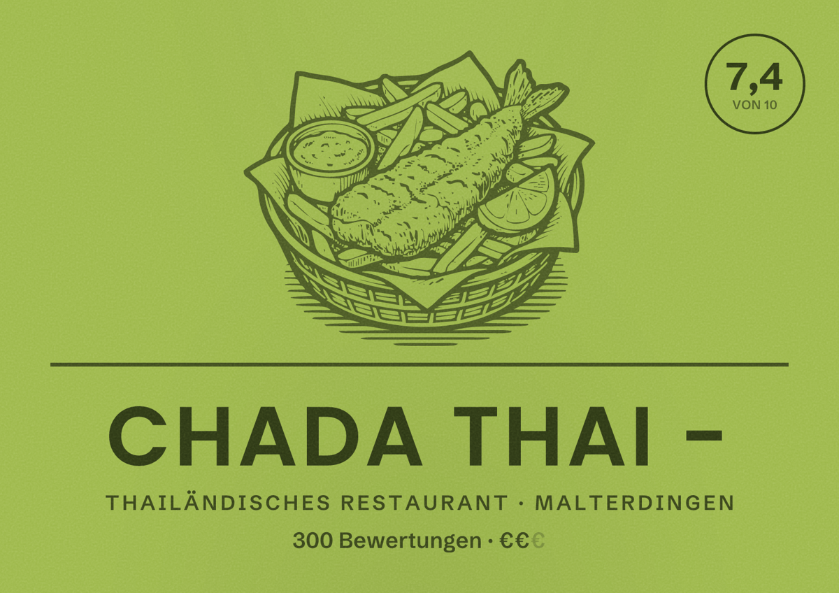 Illustriertes Poster von Chada Thai -, Thailändisches Restaurant in Malterdingen: Bewertung 7,4 von 10 aus 300 Bewertungen, Preisniveau €€