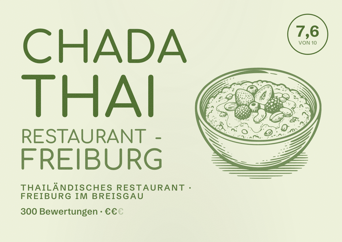 Illustriertes Poster von Chada Thai Restaurant - Freiburg, Thailändisches Restaurant in Freiburg im Breisgau: Bewertung 7,6 von 10 aus 300 Bewertungen, Preisniveau €€