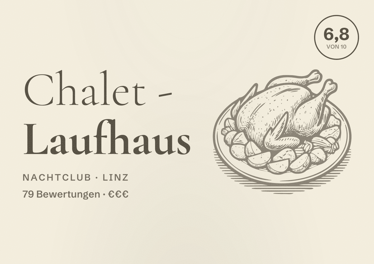 Illustriertes Poster von Chalet - Laufhaus, Nachtclub in Linz: Bewertung 6,8 von 10 aus 79 Bewertungen, Preisniveau €€€