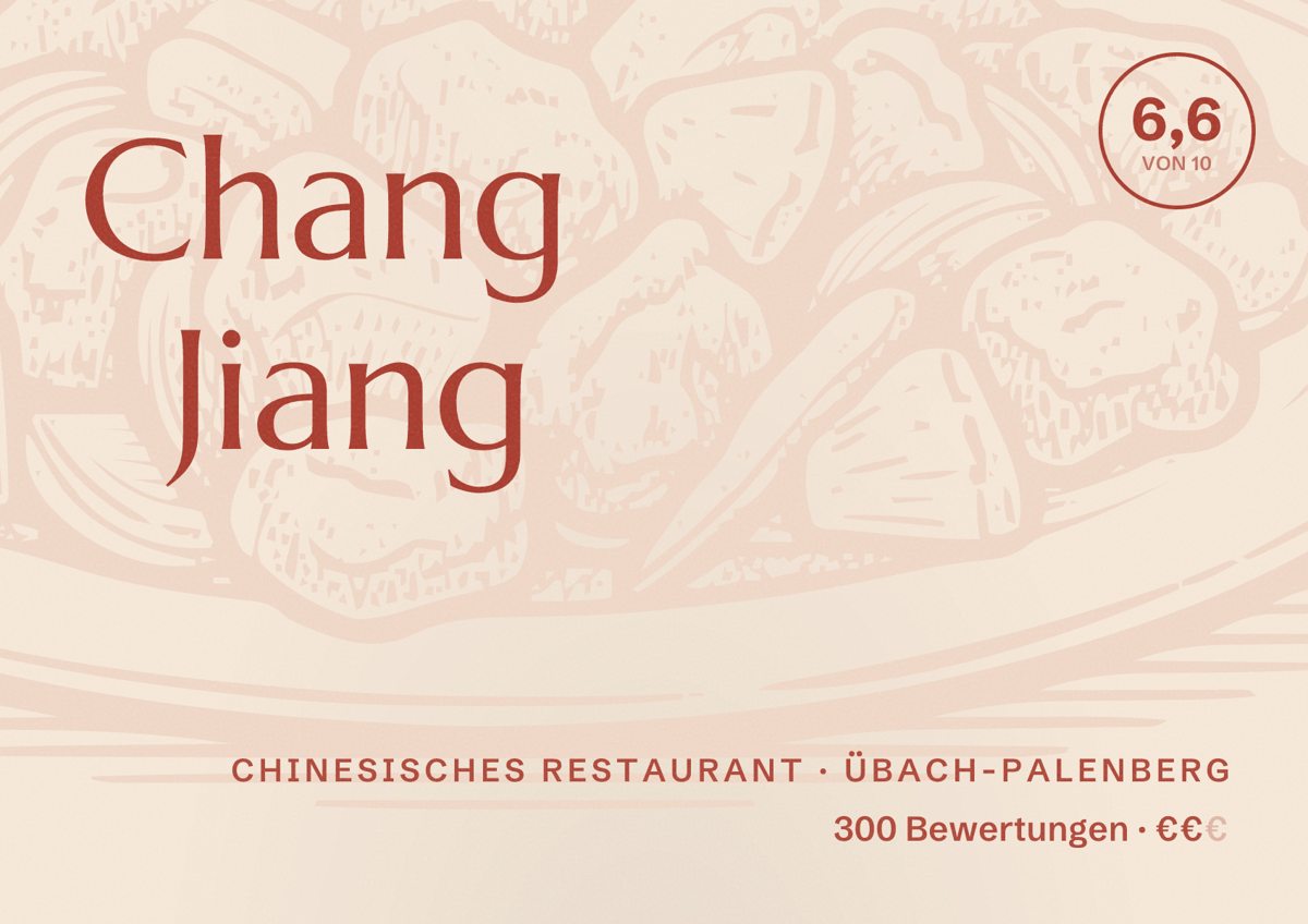 Illustriertes Poster von Chang Jiang, Chinesisches Restaurant in Übach-Palenberg: Bewertung 6,6 von 10 aus 300 Bewertungen, Preisniveau €€