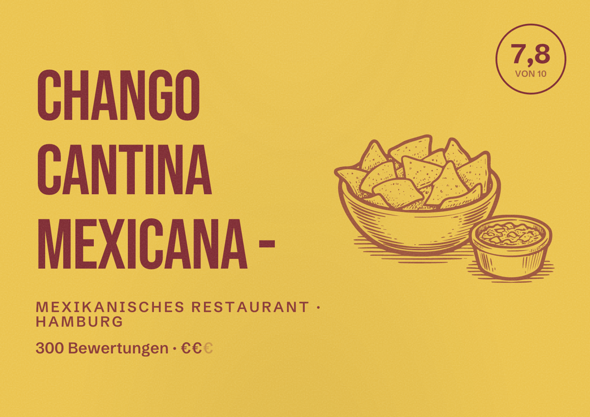 Illustriertes Poster von CHANGO cantina mexicana -, Mexikanisches Restaurant in Hamburg: Bewertung 7,8 von 10 aus 300 Bewertungen, Preisniveau €€