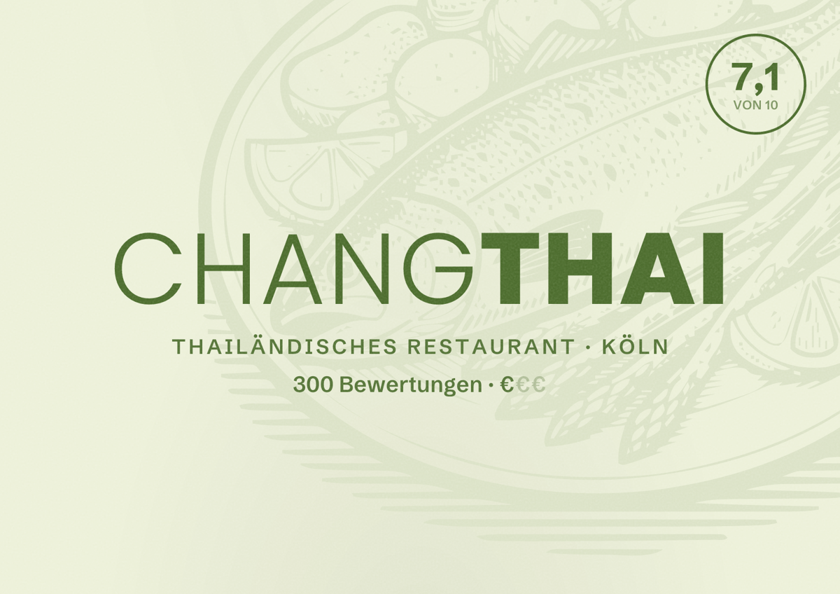 Illustriertes Poster von ChangThai, Thailändisches Restaurant in Köln: Bewertung 7,1 von 10 aus 300 Bewertungen, Preisniveau €