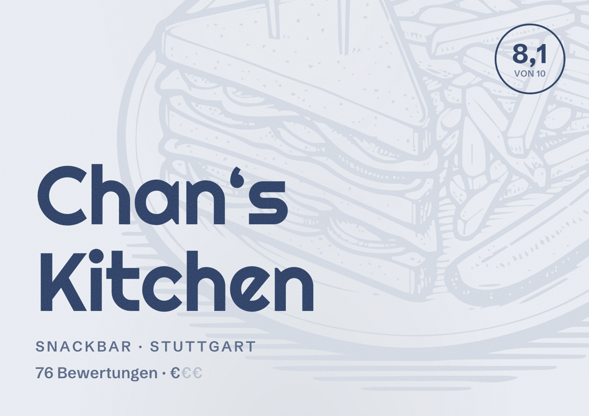 Illustriertes Poster von Chan‘s Kitchen, Snackbar in Stuttgart: Bewertung 8,1 von 10 aus 76 Bewertungen, Preisniveau €