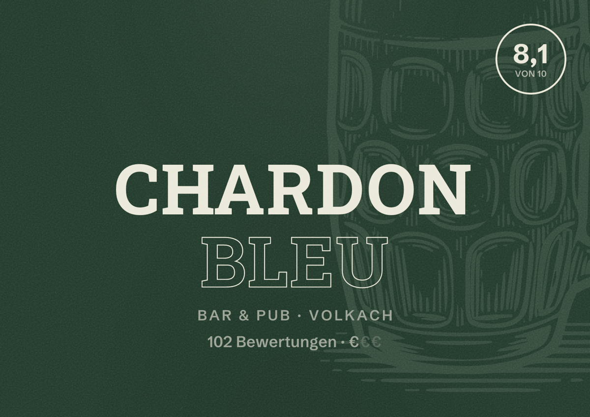 Illustriertes Poster von Chardon bleu, Bar & Pub in Volkach: Bewertung 8,1 von 10 aus 102 Bewertungen, Preisniveau €