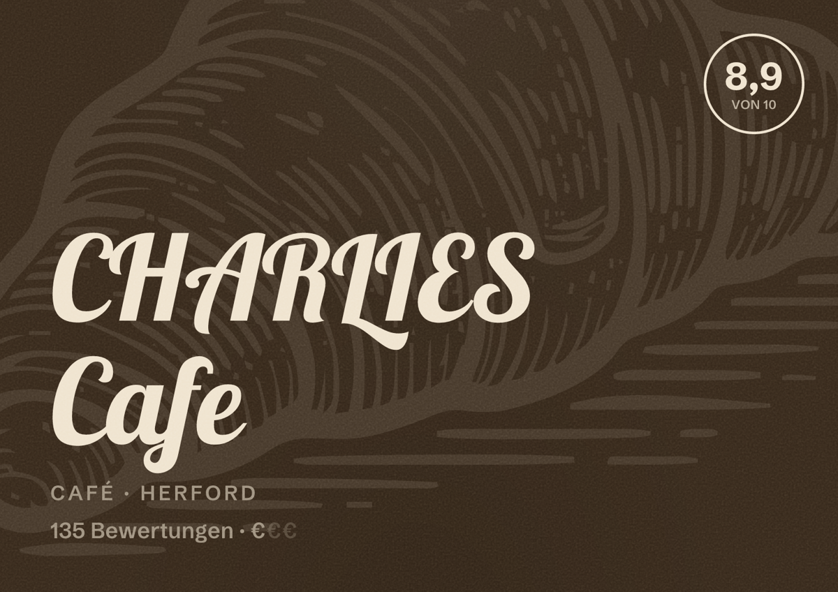 Illustriertes Poster von CHARLIES Cafe, Café in Herford: Bewertung 8,9 von 10 aus 135 Bewertungen, Preisniveau €