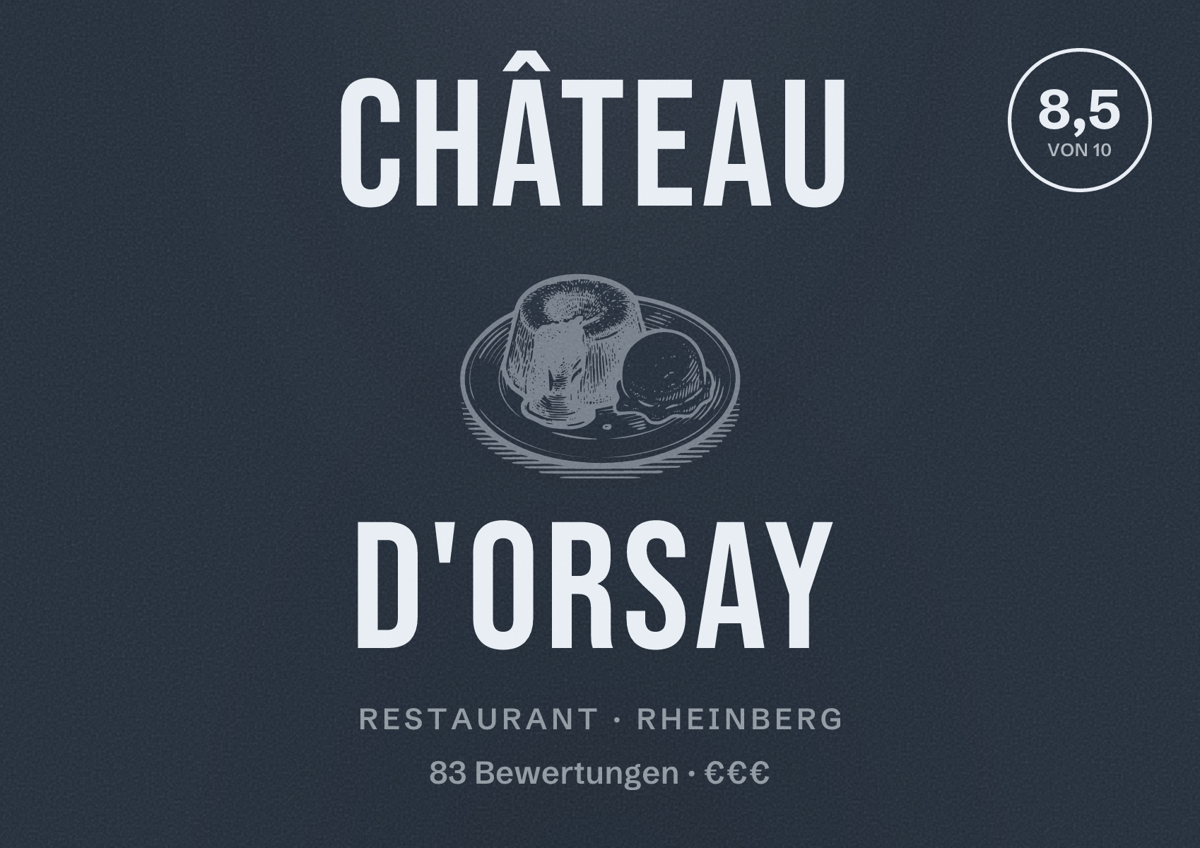 Illustriertes Poster von Château d'Orsay, Restaurant in Rheinberg: Bewertung 8,5 von 10 aus 83 Bewertungen, Preisniveau €€€