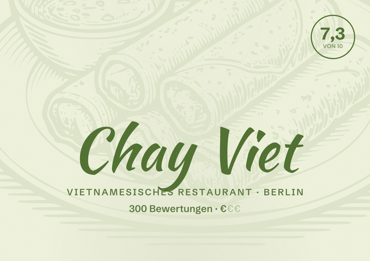 Illustriertes Poster von Chay Viet, Vietnamesisches Restaurant in Berlin: Bewertung 7,3 von 10 aus 300 Bewertungen, Preisniveau €