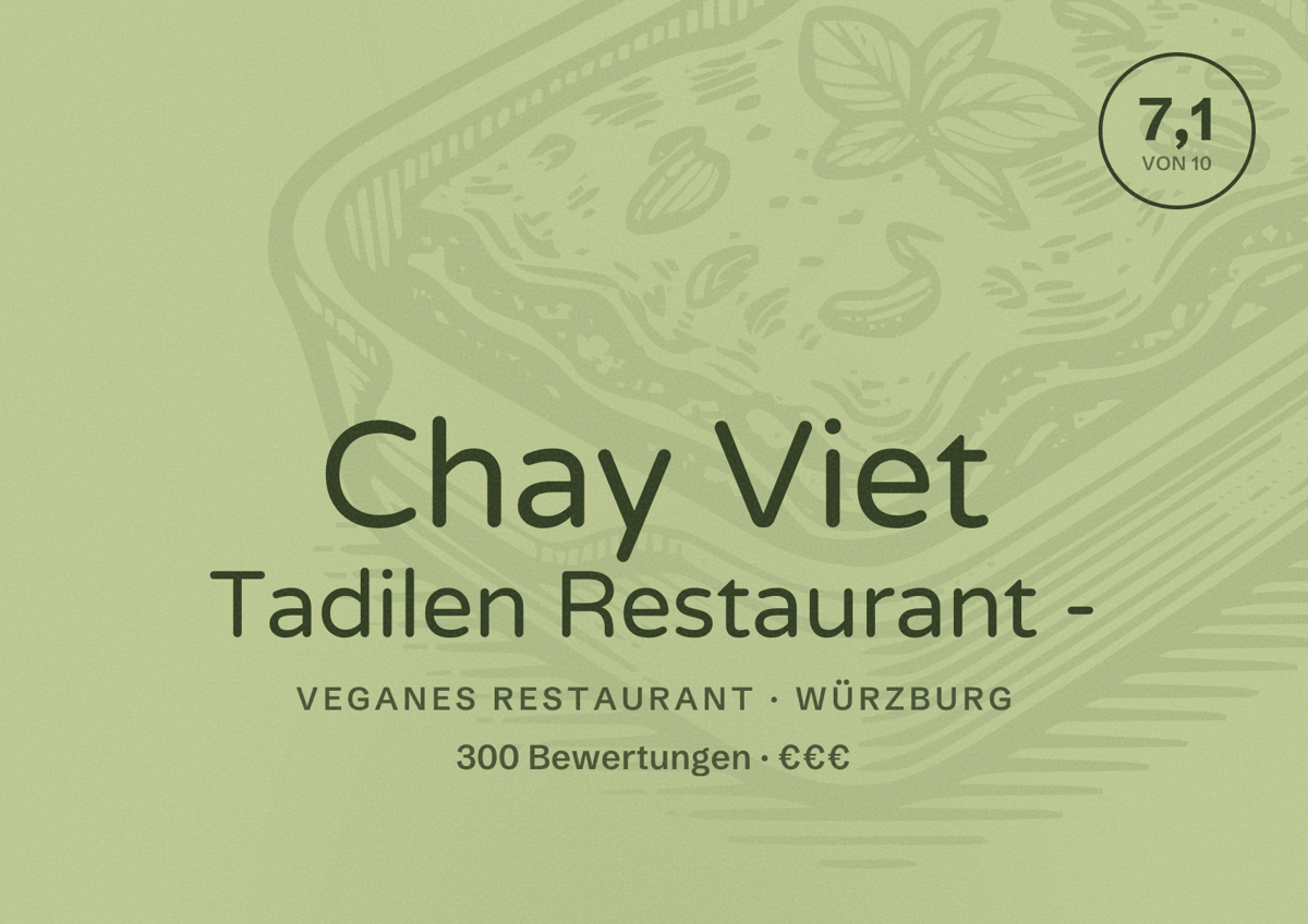 Illustriertes Poster von Chay Viet Tadilen Restaurant -, Veganes Restaurant in Würzburg: Bewertung 7,1 von 10 aus 300 Bewertungen, Preisniveau €€€