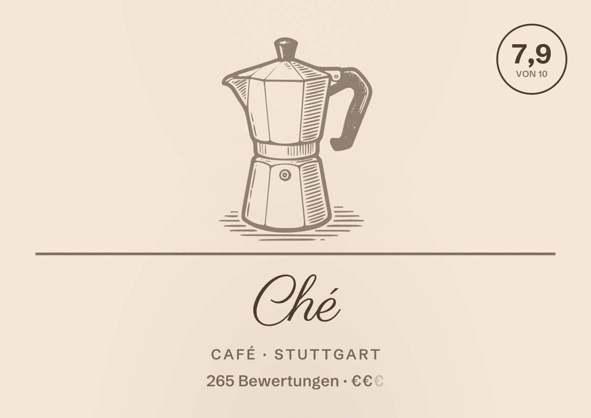 Illustriertes Poster von Ché, Café in Stuttgart: Bewertung 7,9 von 10 aus 265 Bewertungen, Preisniveau €€