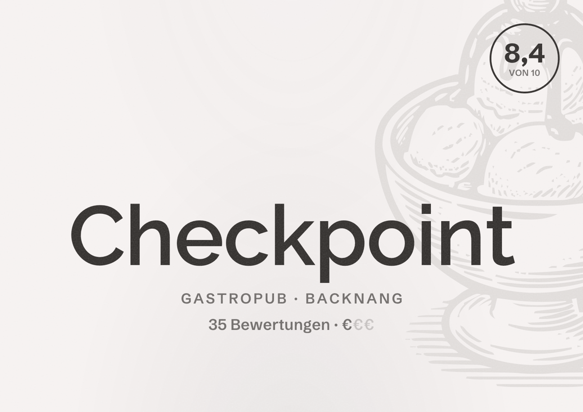 Illustriertes Poster von Checkpoint, Gastropub in Backnang: Bewertung 8,4 von 10 aus 35 Bewertungen, Preisniveau €