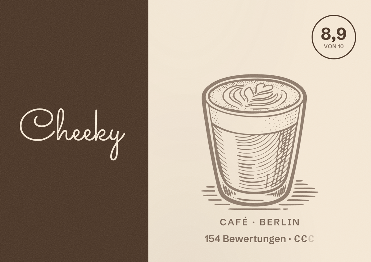 Illustriertes Poster von Cheeky, Café in Berlin: Bewertung 8,9 von 10 aus 154 Bewertungen, Preisniveau €€