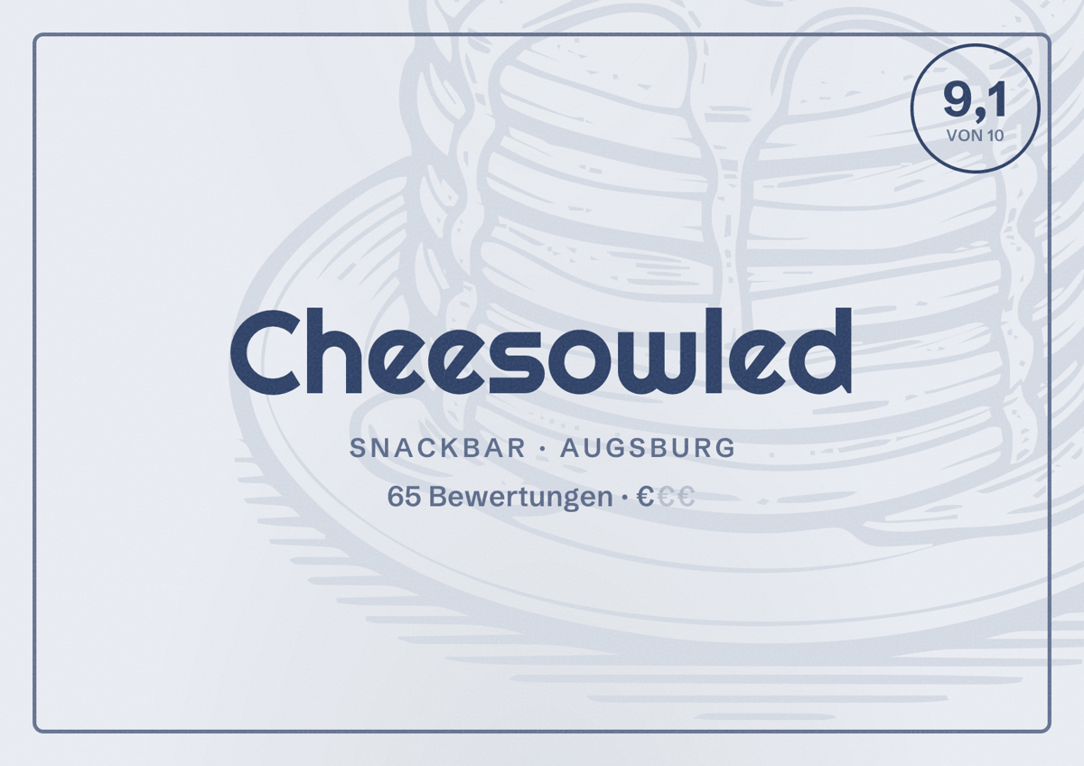Illustriertes Poster von Cheesowled, Snackbar in Augsburg: Bewertung 9,1 von 10 aus 65 Bewertungen, Preisniveau €