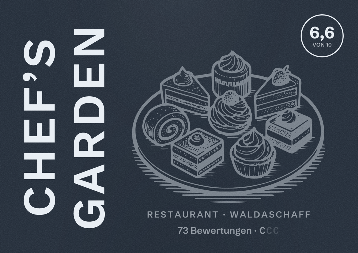 Illustriertes Poster von Chef’s Garden, Restaurant in Waldaschaff: Bewertung 6,6 von 10 aus 73 Bewertungen, Preisniveau €