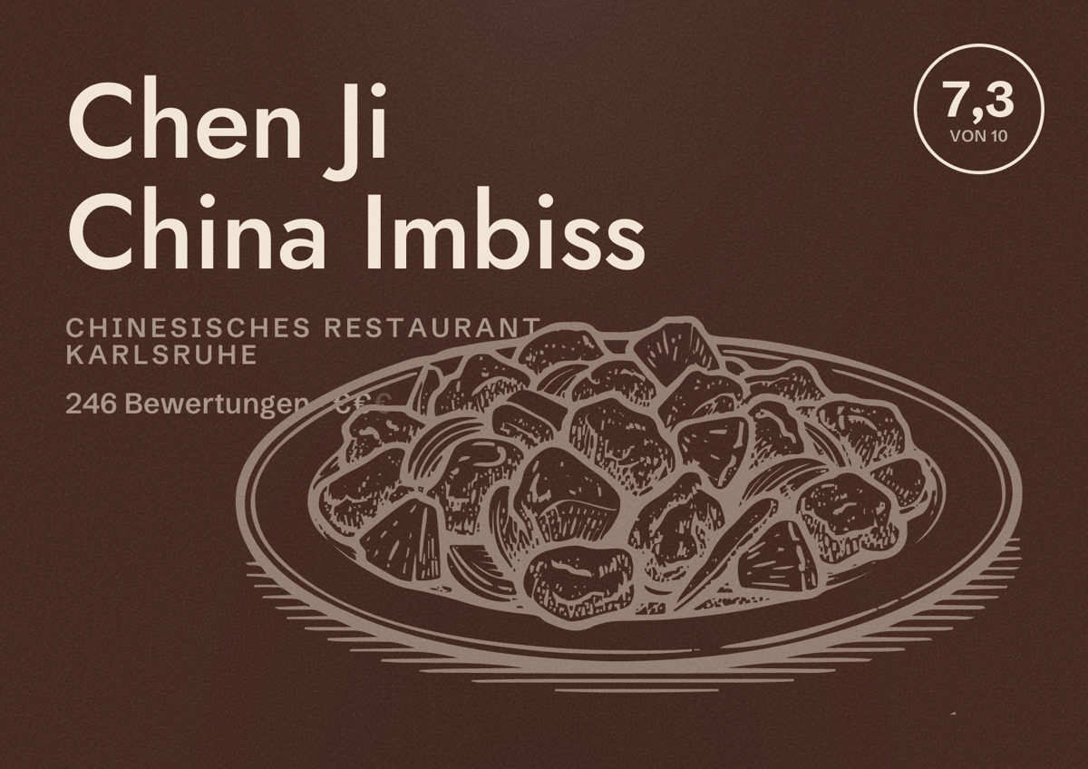 Illustriertes Poster von Chen Ji China Imbiss, Chinesisches Restaurant in Karlsruhe: Bewertung 7,3 von 10 aus 246 Bewertungen, Preisniveau €€