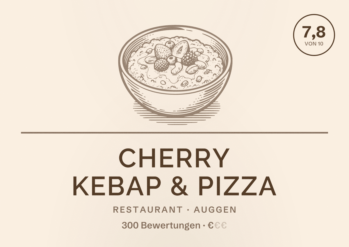 Illustriertes Poster von CHERRY KEBAP & PIZZA, Restaurant in Auggen: Bewertung 7,8 von 10 aus 300 Bewertungen, Preisniveau €