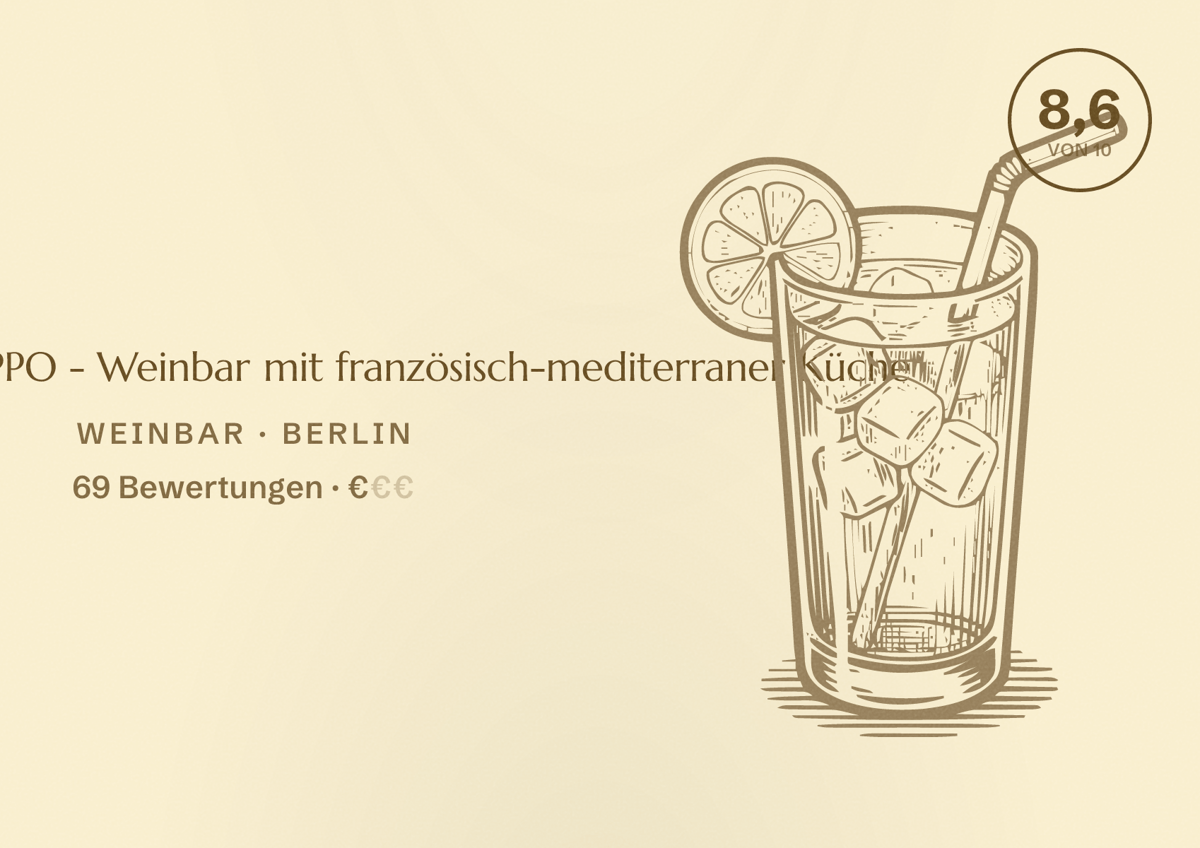 Illustriertes Poster von CHEZ PIPPO - Weinbar mit französisch-mediterraner Küche, Weinbar in Berlin: Bewertung 8,6 von 10 aus 69 Bewertungen, Preisniveau €