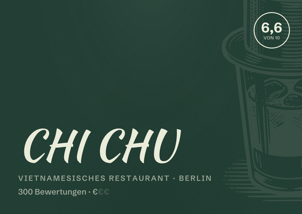 Illustriertes Poster von CHI CHU, Vietnamesisches Restaurant in Berlin: Bewertung 6,6 von 10 aus 300 Bewertungen, Preisniveau €