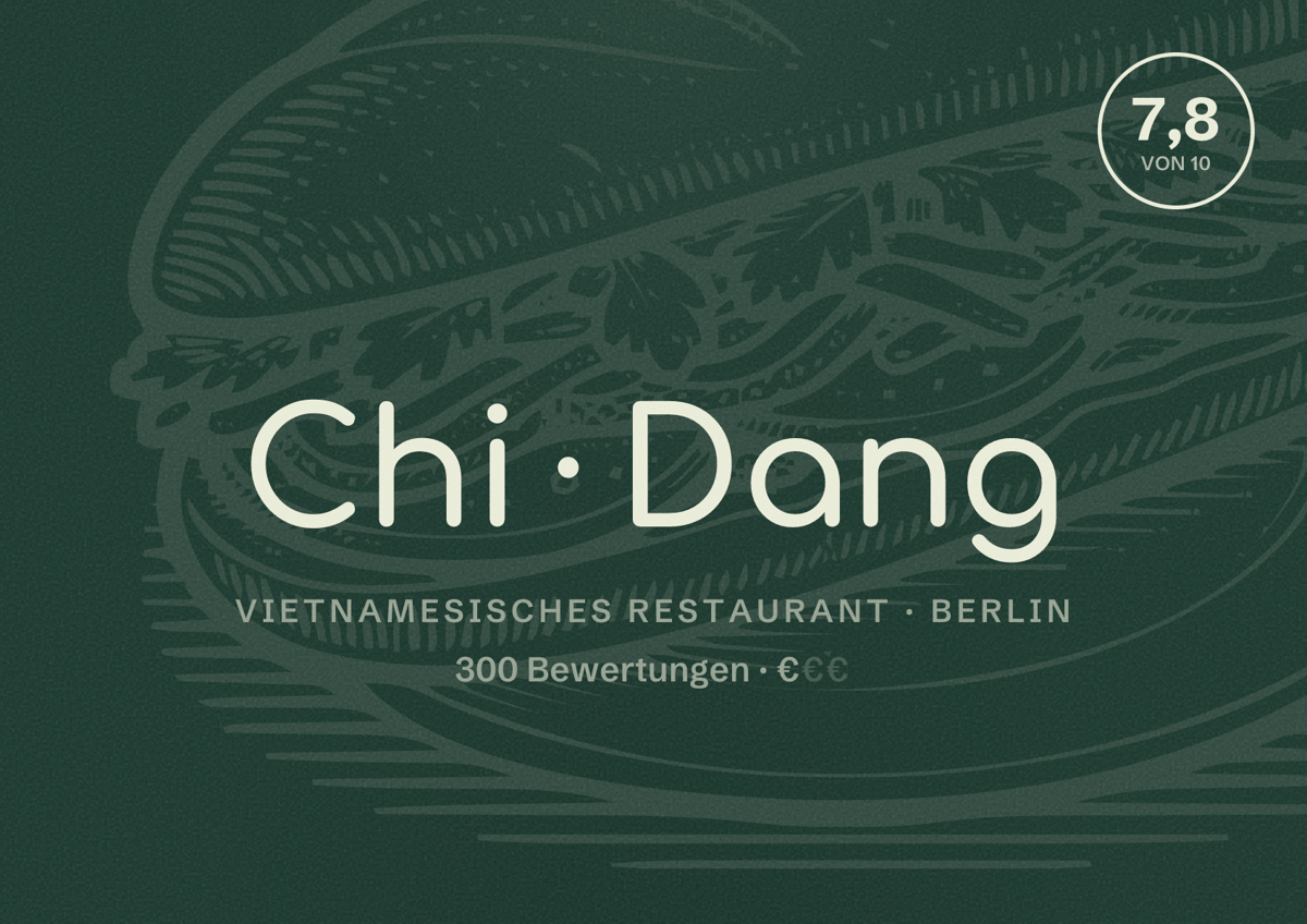 Illustriertes Poster von Chi Dang, Vietnamesisches Restaurant in Berlin: Bewertung 7,8 von 10 aus 300 Bewertungen, Preisniveau €