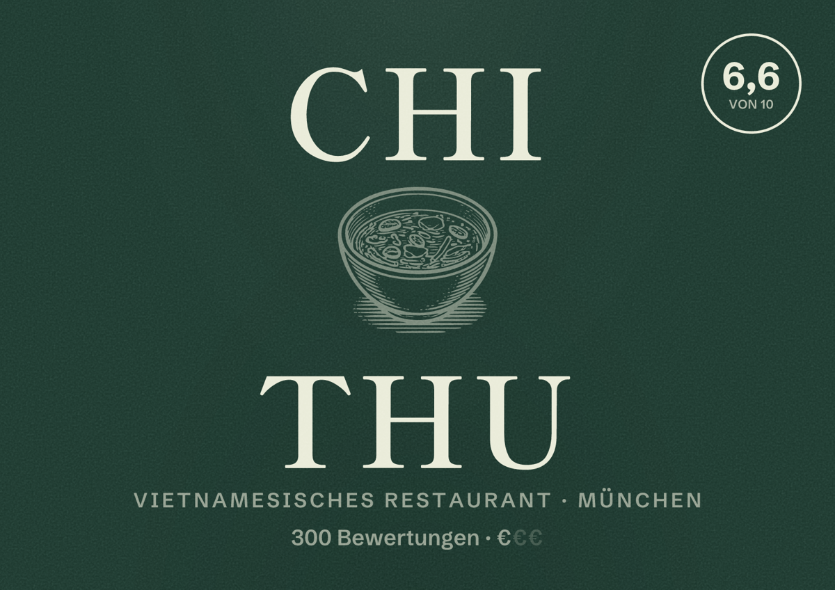 Illustriertes Poster von Chi Thu, Vietnamesisches Restaurant in München: Bewertung 6,6 von 10 aus 300 Bewertungen, Preisniveau €