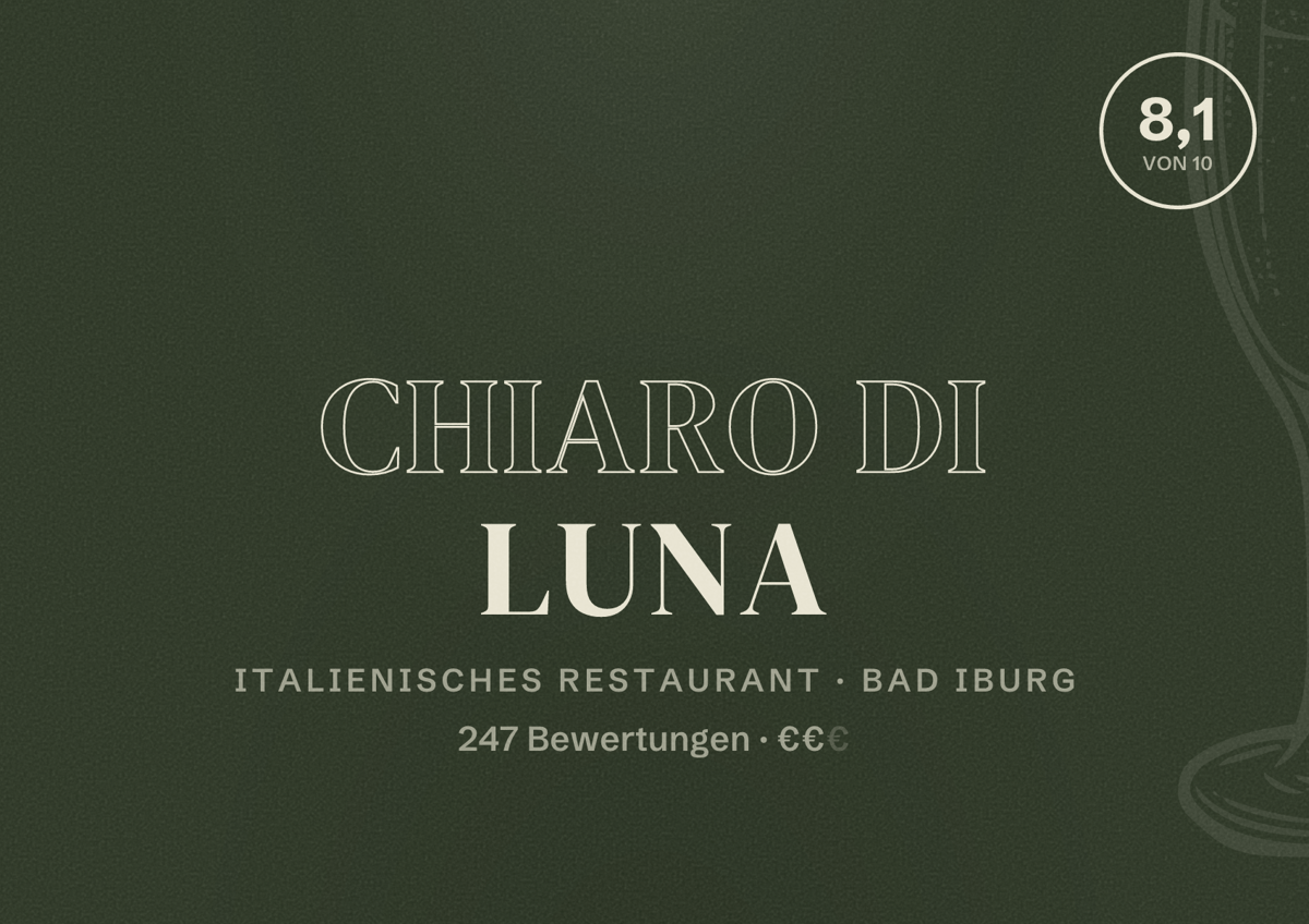 Illustriertes Poster von Chiaro di Luna, Italienisches Restaurant in Bad Iburg: Bewertung 8,1 von 10 aus 247 Bewertungen, Preisniveau €€