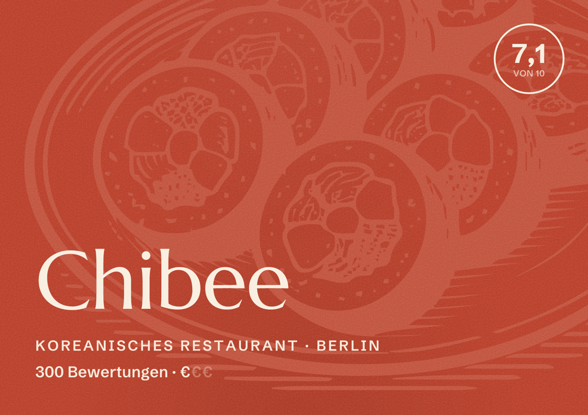 Illustriertes Poster von Chibee, Koreanisches Restaurant in Berlin: Bewertung 7,1 von 10 aus 300 Bewertungen, Preisniveau €