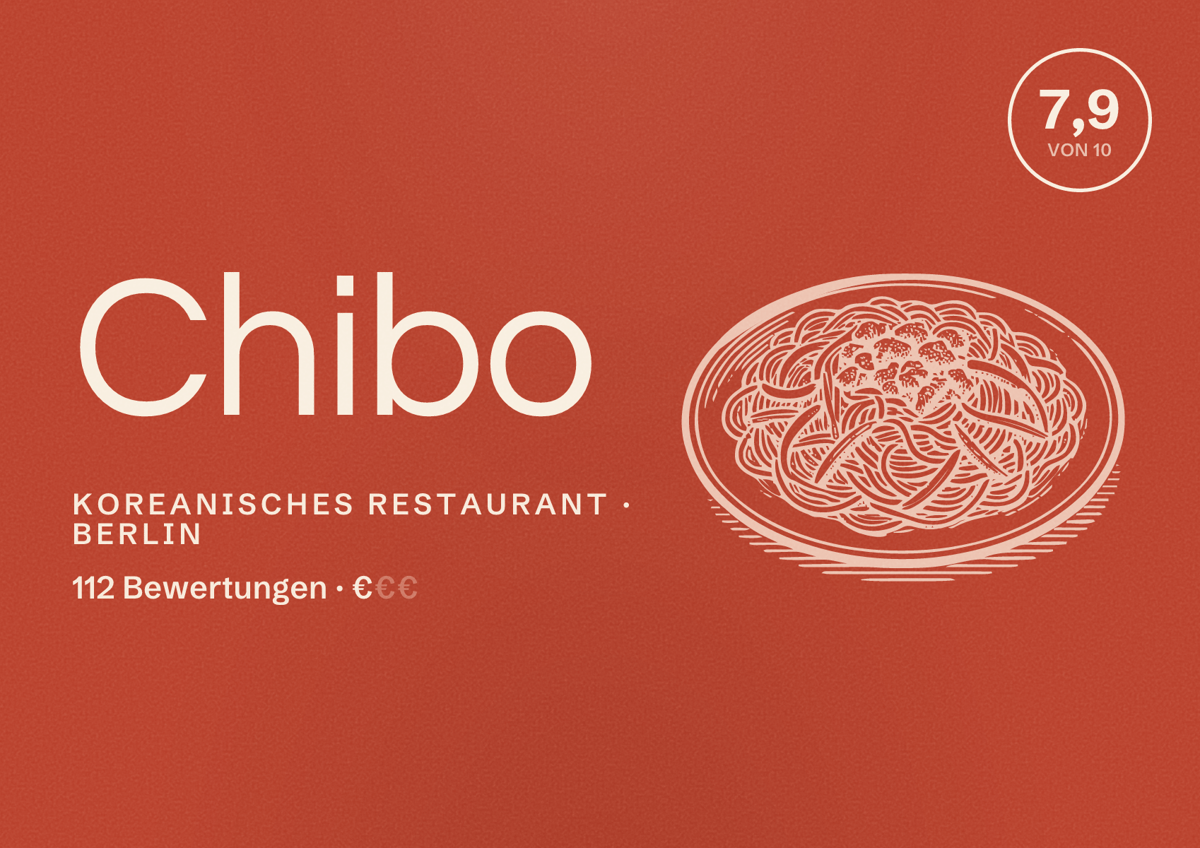Illustriertes Poster von Chibo, Koreanisches Restaurant in Berlin: Bewertung 7,9 von 10 aus 112 Bewertungen, Preisniveau €