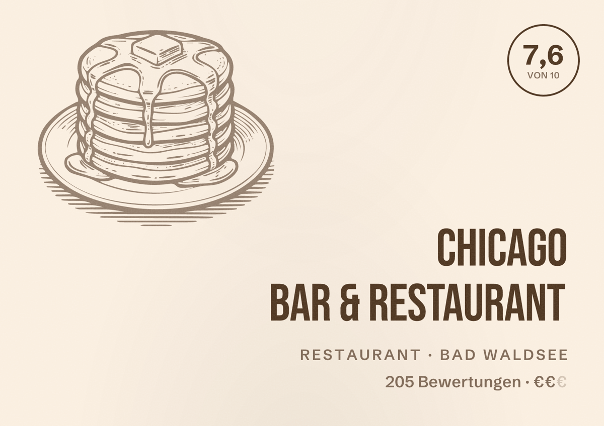 Illustriertes Poster von Chicago Bar & Restaurant, Restaurant in Bad Waldsee: Bewertung 7,6 von 10 aus 205 Bewertungen, Preisniveau €€