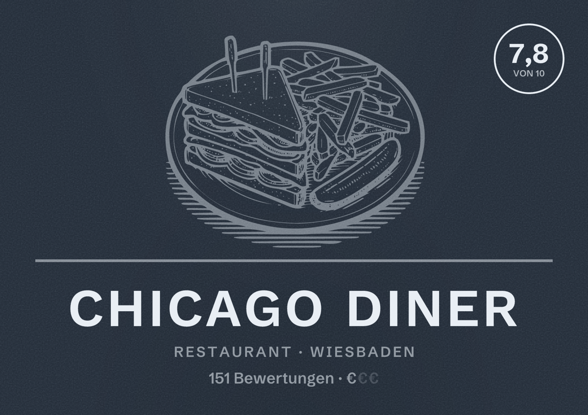 Illustriertes Poster von Chicago Diner, Restaurant in Wiesbaden: Bewertung 7,8 von 10 aus 151 Bewertungen, Preisniveau €