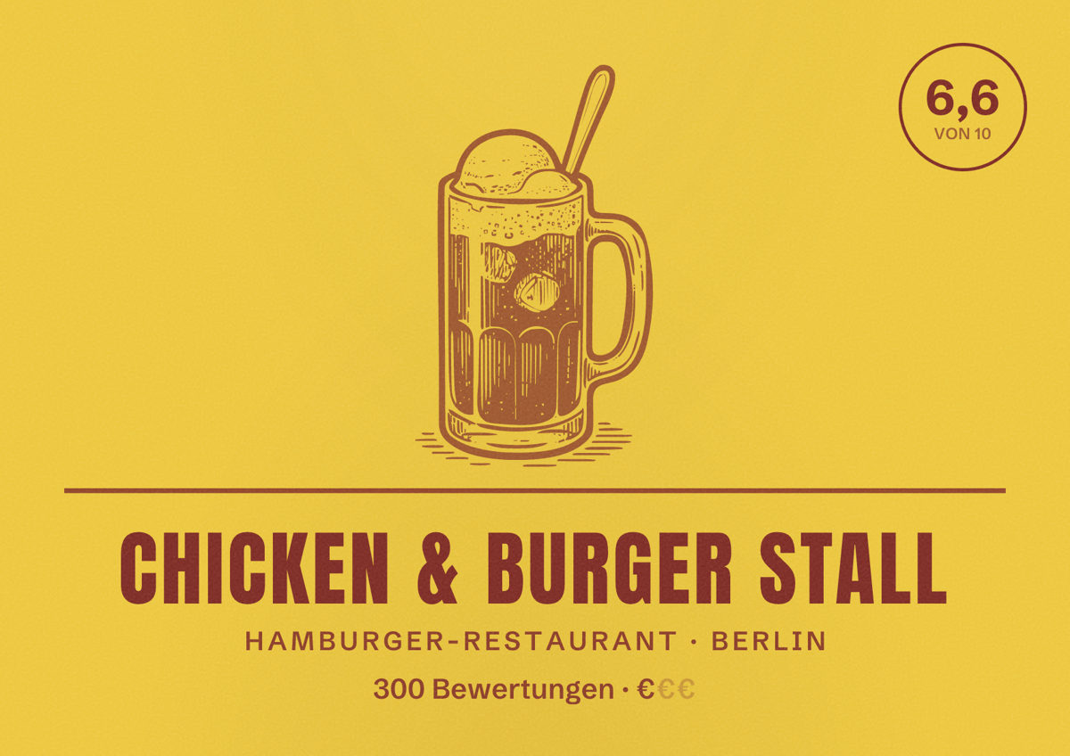Illustriertes Poster von Chicken & Burger Stall, Hamburger-Restaurant in Berlin: Bewertung 6,6 von 10 aus 300 Bewertungen, Preisniveau €