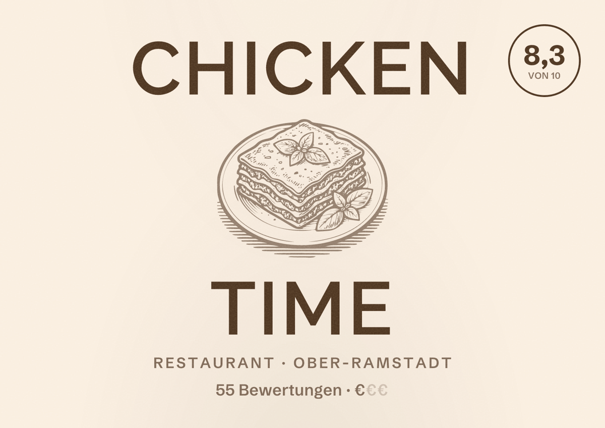 Illustriertes Poster von Chicken Time, Restaurant in Ober-Ramstadt: Bewertung 8,3 von 10 aus 55 Bewertungen, Preisniveau €