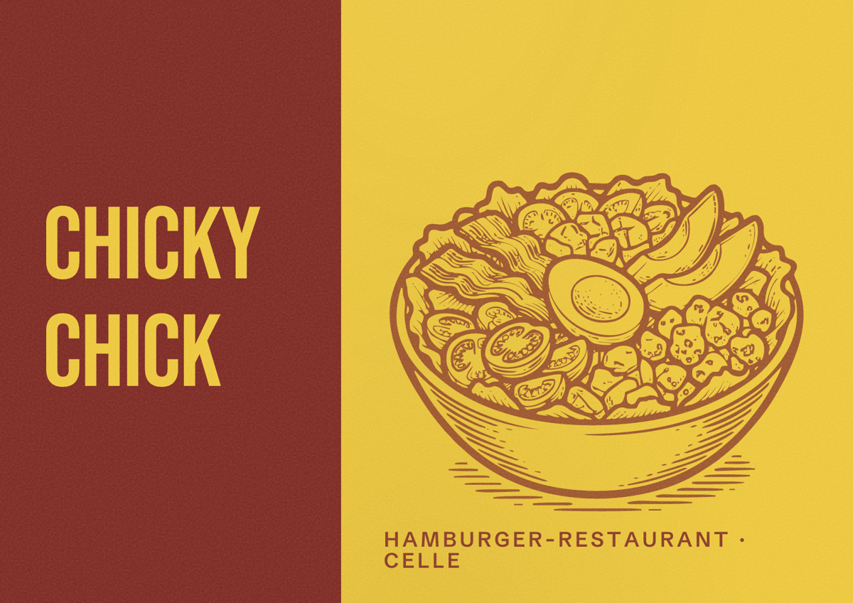 Illustriertes Poster von chicky chick, Hamburger-Restaurant in Celle