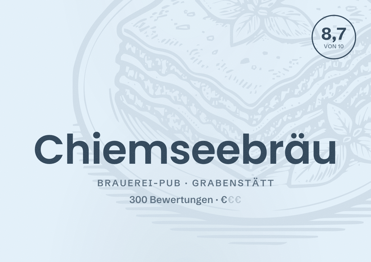 Illustriertes Poster von Chiemseebräu, Brauerei-Pub in Grabenstätt: Bewertung 8,7 von 10 aus 300 Bewertungen, Preisniveau €