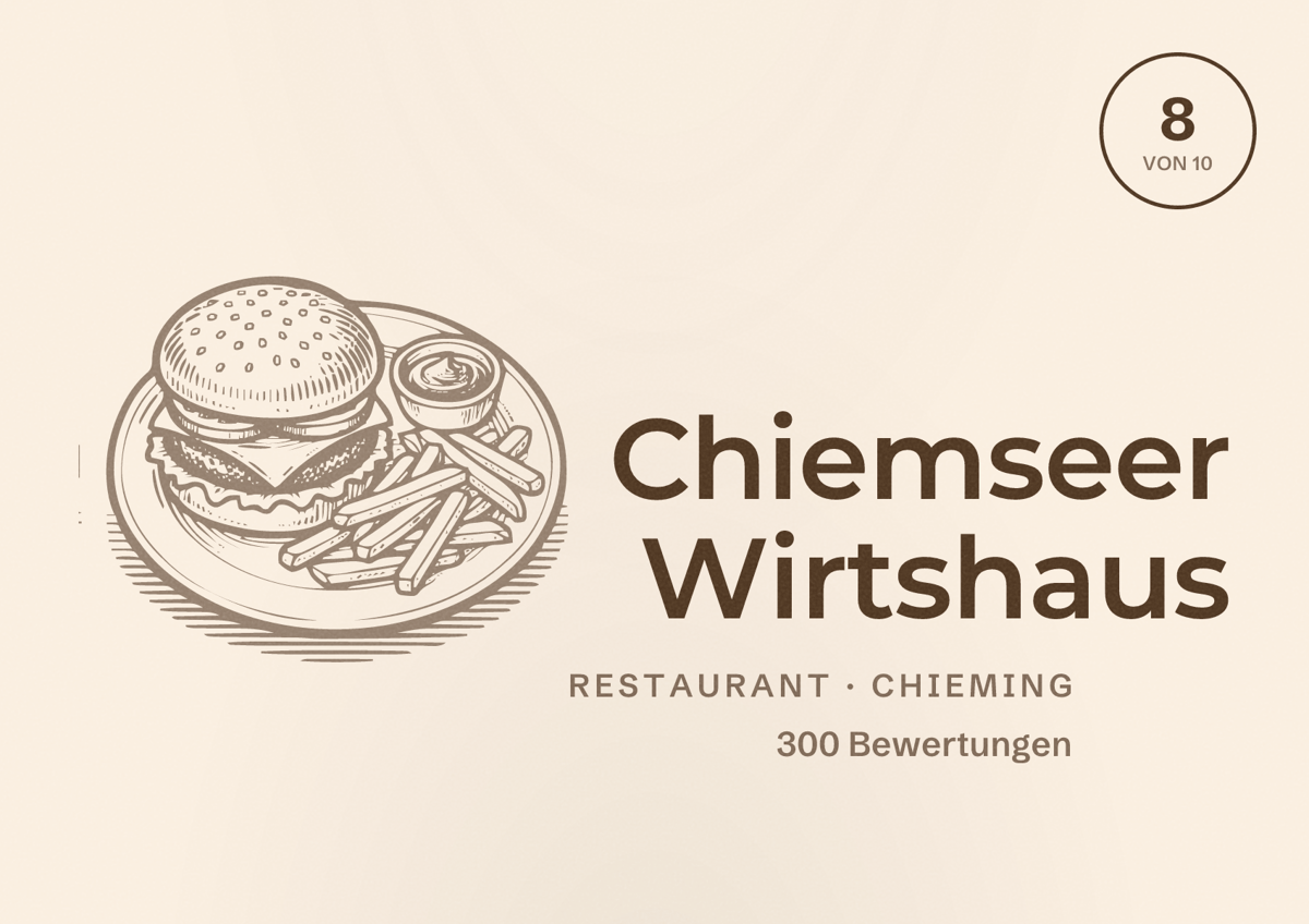 Illustriertes Poster von Chiemseer Wirtshaus, Restaurant in Chieming: Bewertung 8 von 10 aus 300 Bewertungen