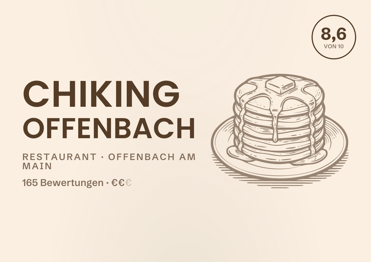 Illustriertes Poster von ChiKing Offenbach, Restaurant in Offenbach am Main: Bewertung 8,6 von 10 aus 165 Bewertungen, Preisniveau €€