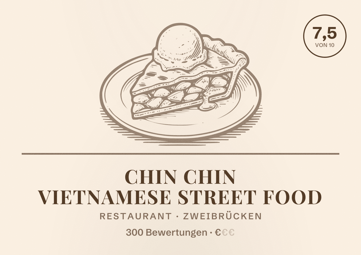 Illustriertes Poster von Chin Chin Vietnamese Street Food, Restaurant in Zweibrücken: Bewertung 7,5 von 10 aus 300 Bewertungen, Preisniveau €