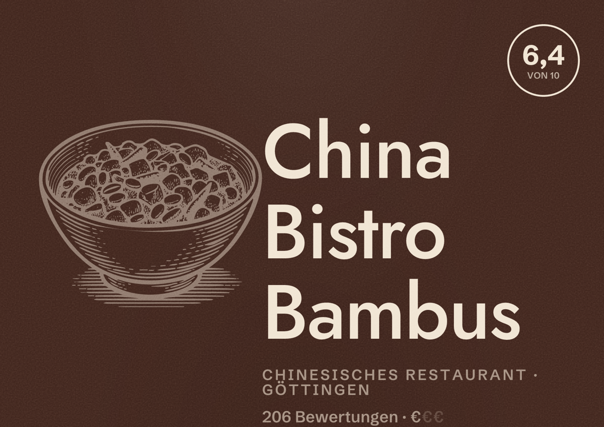 Illustriertes Poster von China Bistro Bambus, Chinesisches Restaurant in Göttingen: Bewertung 6,4 von 10 aus 206 Bewertungen, Preisniveau €