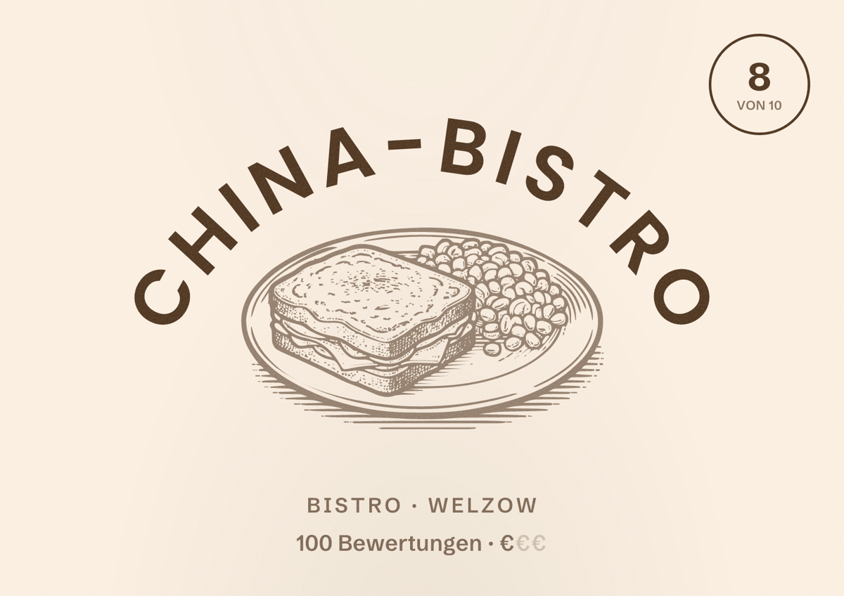 Illustriertes Poster von China-Bistro, Bistro in Welzow: Bewertung 8 von 10 aus 100 Bewertungen, Preisniveau €