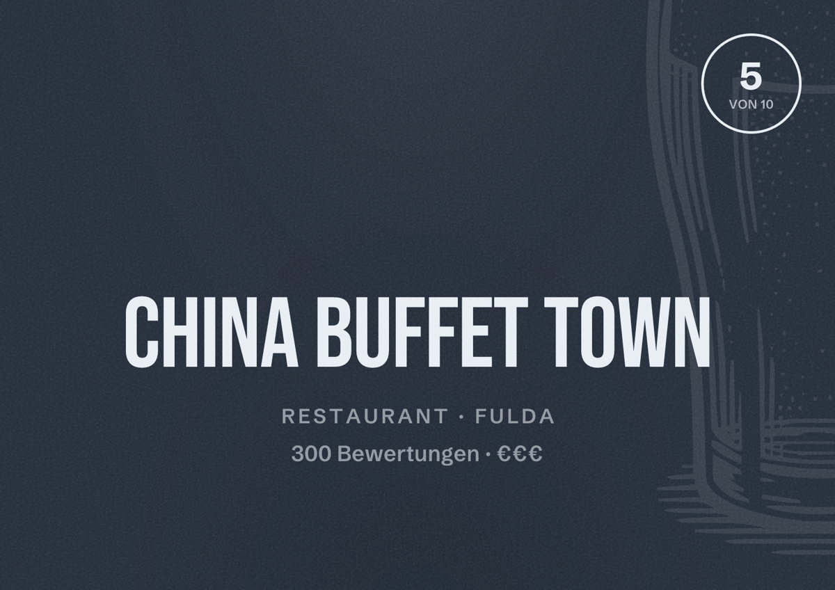 Illustriertes Poster von China Buffet Town, Restaurant in Fulda: Bewertung 5 von 10 aus 300 Bewertungen, Preisniveau €€€