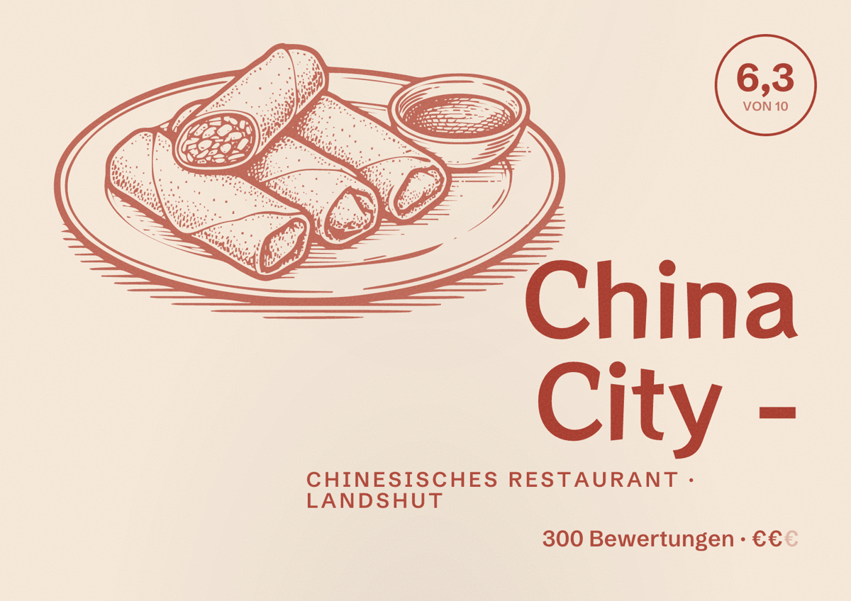 Illustriertes Poster von China City -, Chinesisches Restaurant in Landshut: Bewertung 6,3 von 10 aus 300 Bewertungen, Preisniveau €€