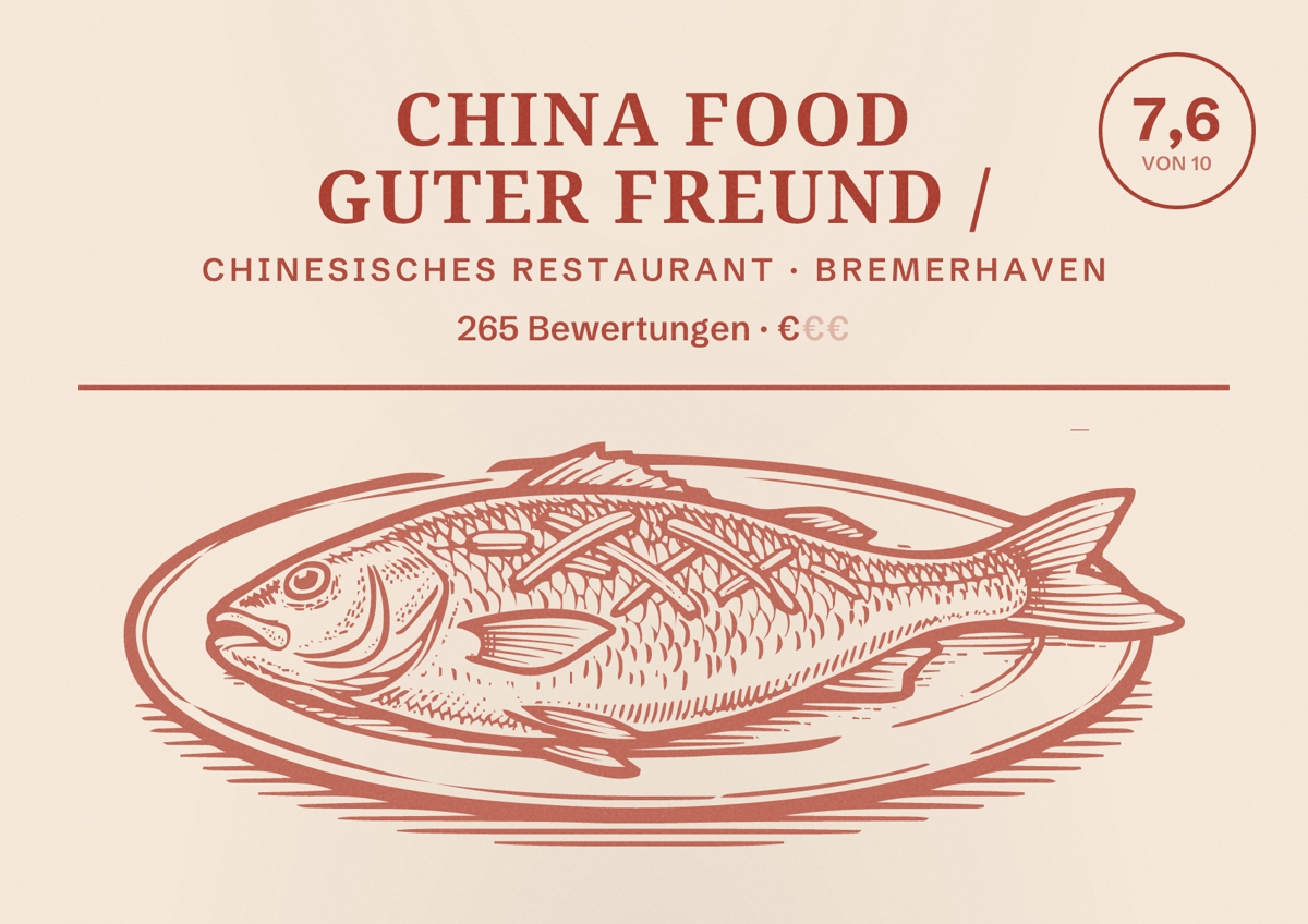Illustriertes Poster von China Food Guter Freund /, Chinesisches Restaurant in Bremerhaven: Bewertung 7,6 von 10 aus 265 Bewertungen, Preisniveau €