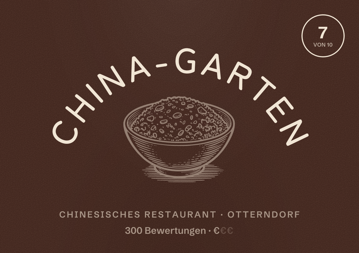 Illustriertes Poster von China-Garten, Chinesisches Restaurant in Otterndorf: Bewertung 7 von 10 aus 300 Bewertungen, Preisniveau €