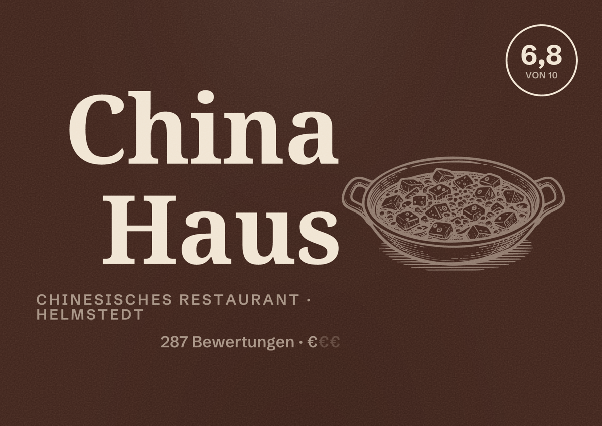 Illustriertes Poster von China Haus, Chinesisches Restaurant in Helmstedt: Bewertung 6,8 von 10 aus 287 Bewertungen, Preisniveau €