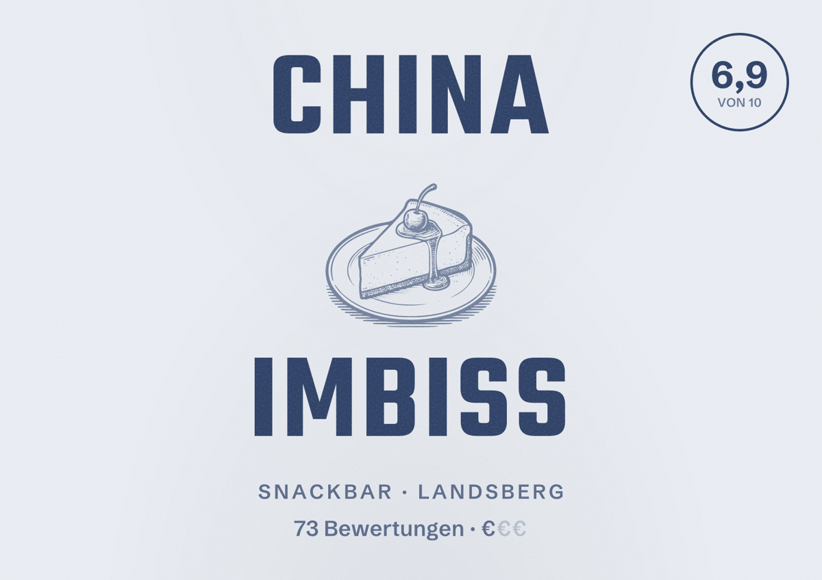 Illustriertes Poster von China Imbiss, Snackbar in Landsberg: Bewertung 6,9 von 10 aus 73 Bewertungen, Preisniveau €